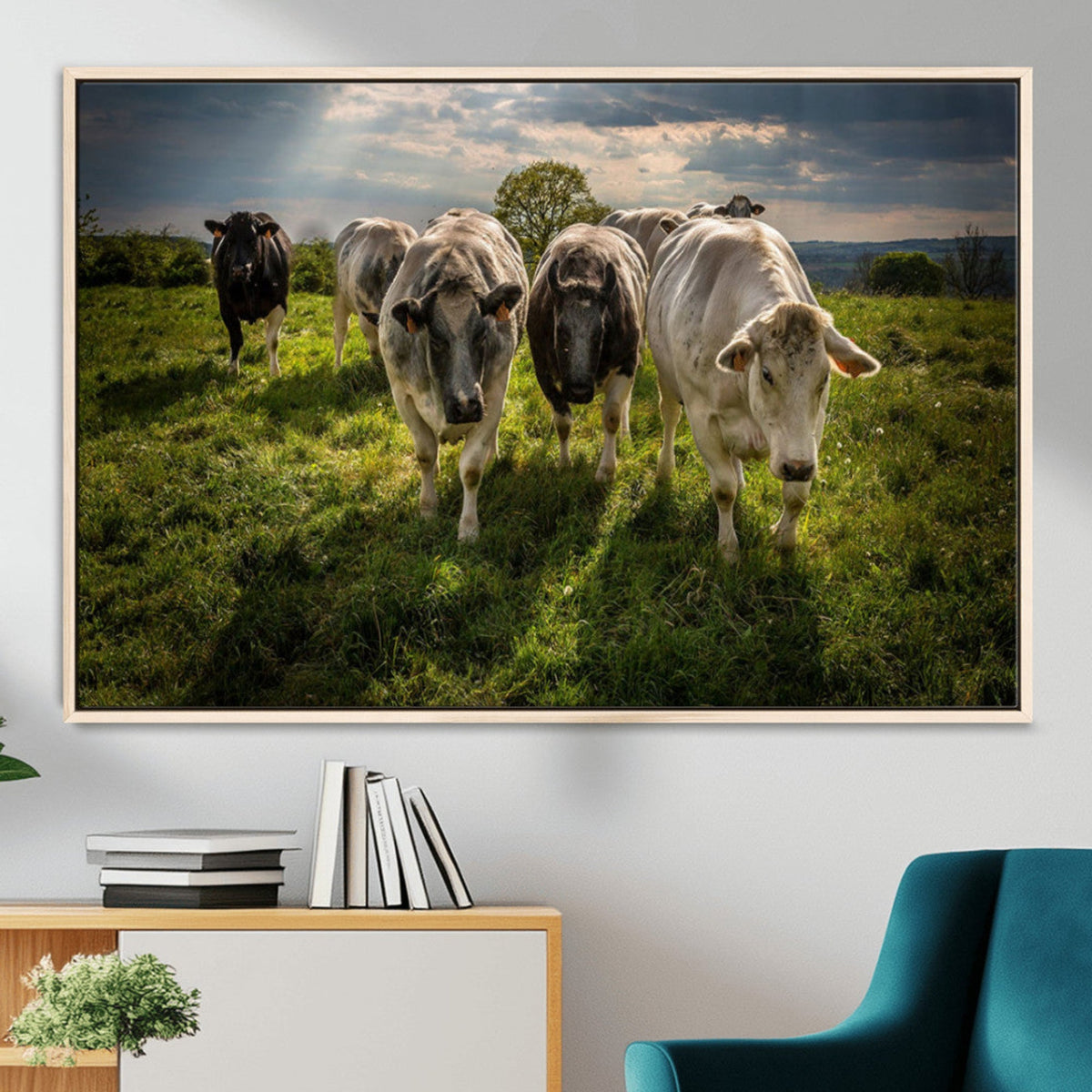 Grazing Cattle Herd Wall Art Canvas Print, Majestic Farm