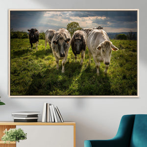 Grazing Cattle Herd Wall Art Canvas Print, Majestic Farm