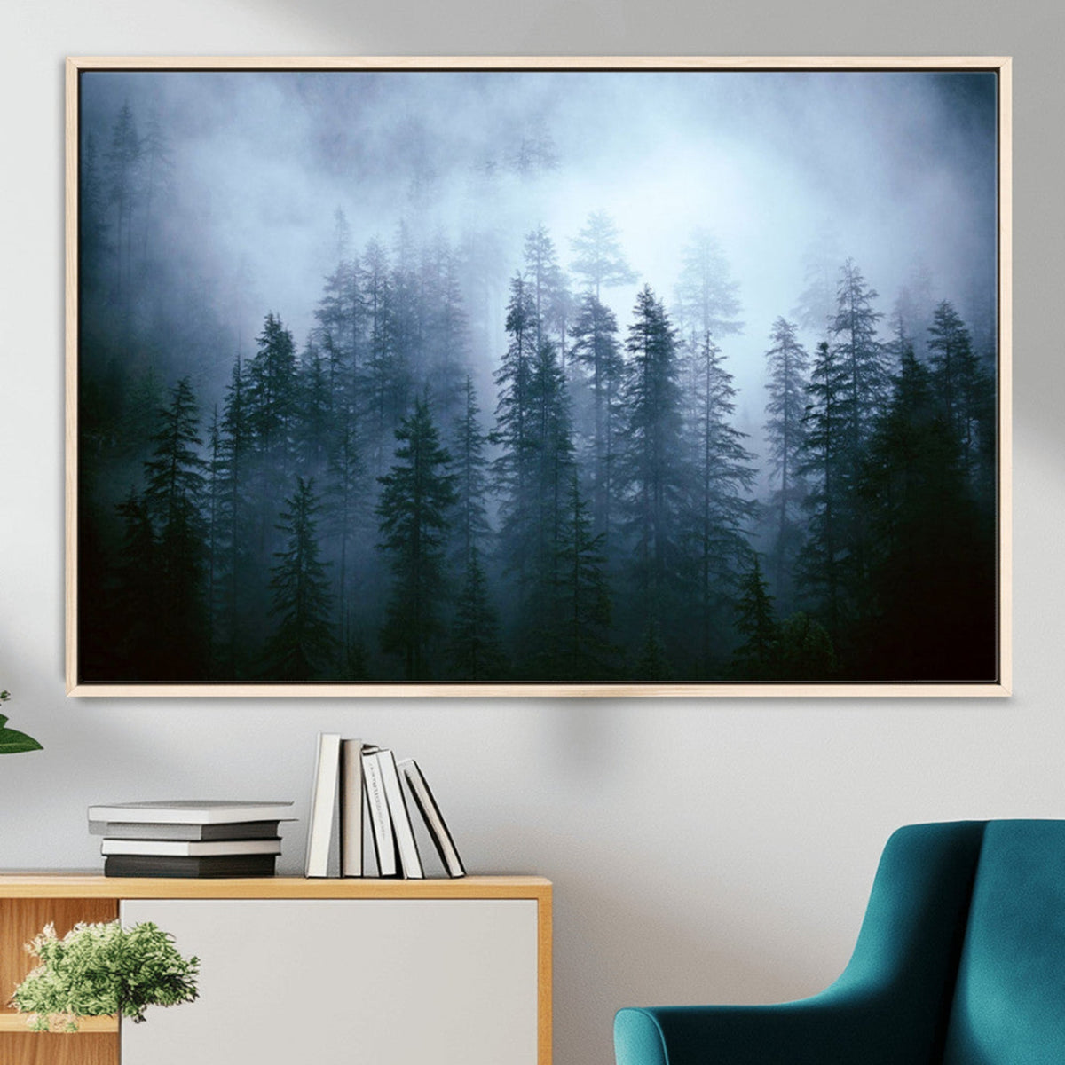 Foggy Evergreen Pines Wall Art Canvas Print, Mist Forest and