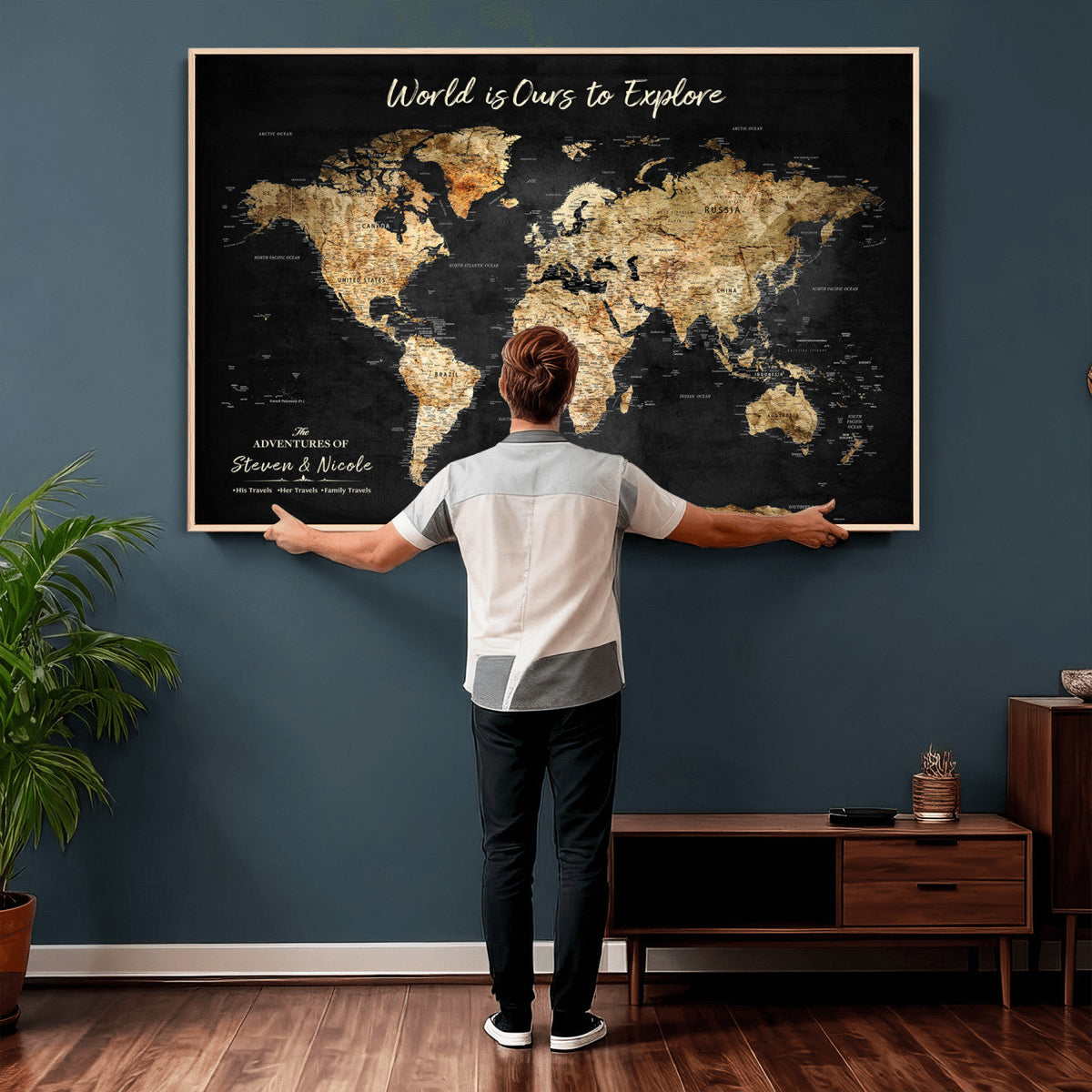 Personalized World Map Print | Customize Map with Push Pin