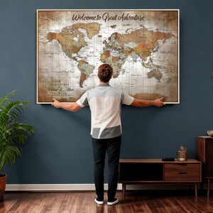 Personalized Vintage Map Wall Art Canvas Print – Custom Push