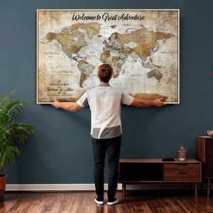 Personalized World Map Wall Art Canvas Print – Custom Push