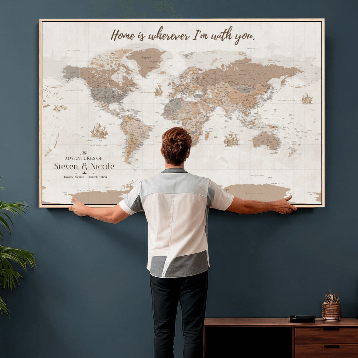 Personalized World Map Wall Art Canvas Print – Customizable