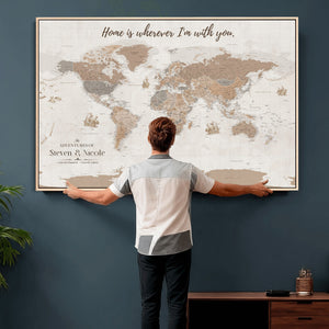 Personalized World Map Wall Art Canvas Print – Customizable