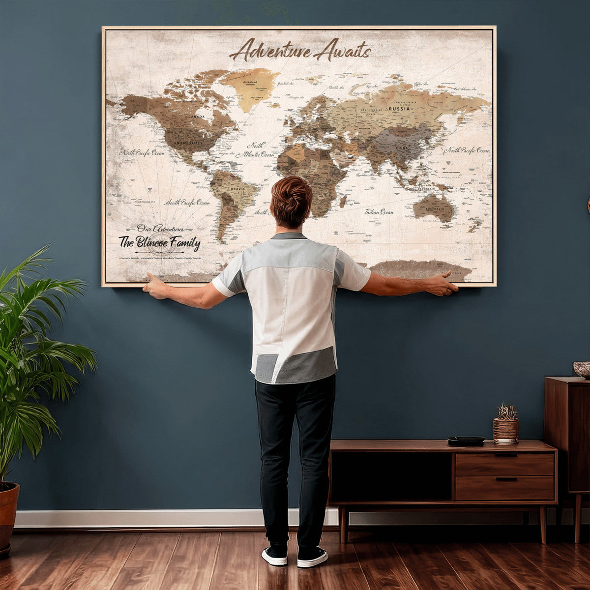 Custom Push Pin World Map Wall Art Canvas Print –