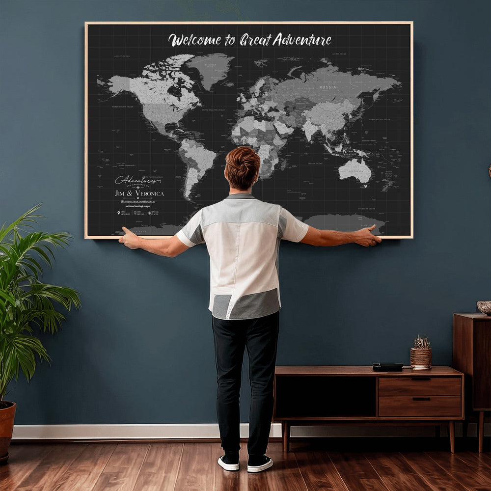 Custom World Map Canvas with Pins – Custom Framed Push Pin Maps - NEWMAP-21