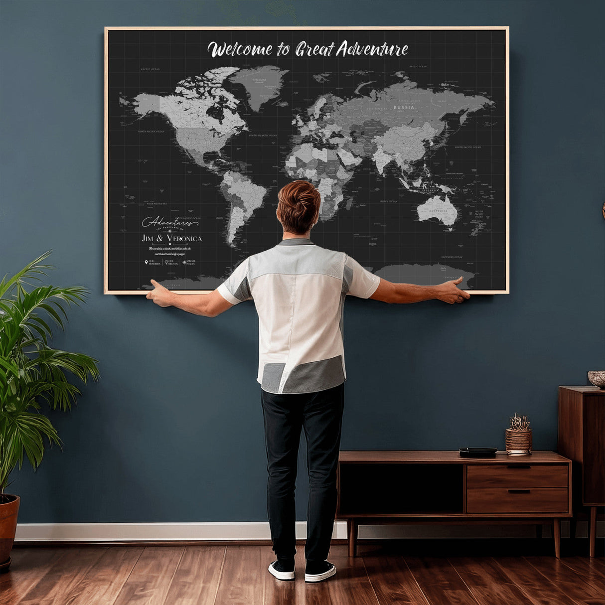 Custom World Map Canvas with Pins – Custom Framed Push Pin Maps - NEWMAP-21