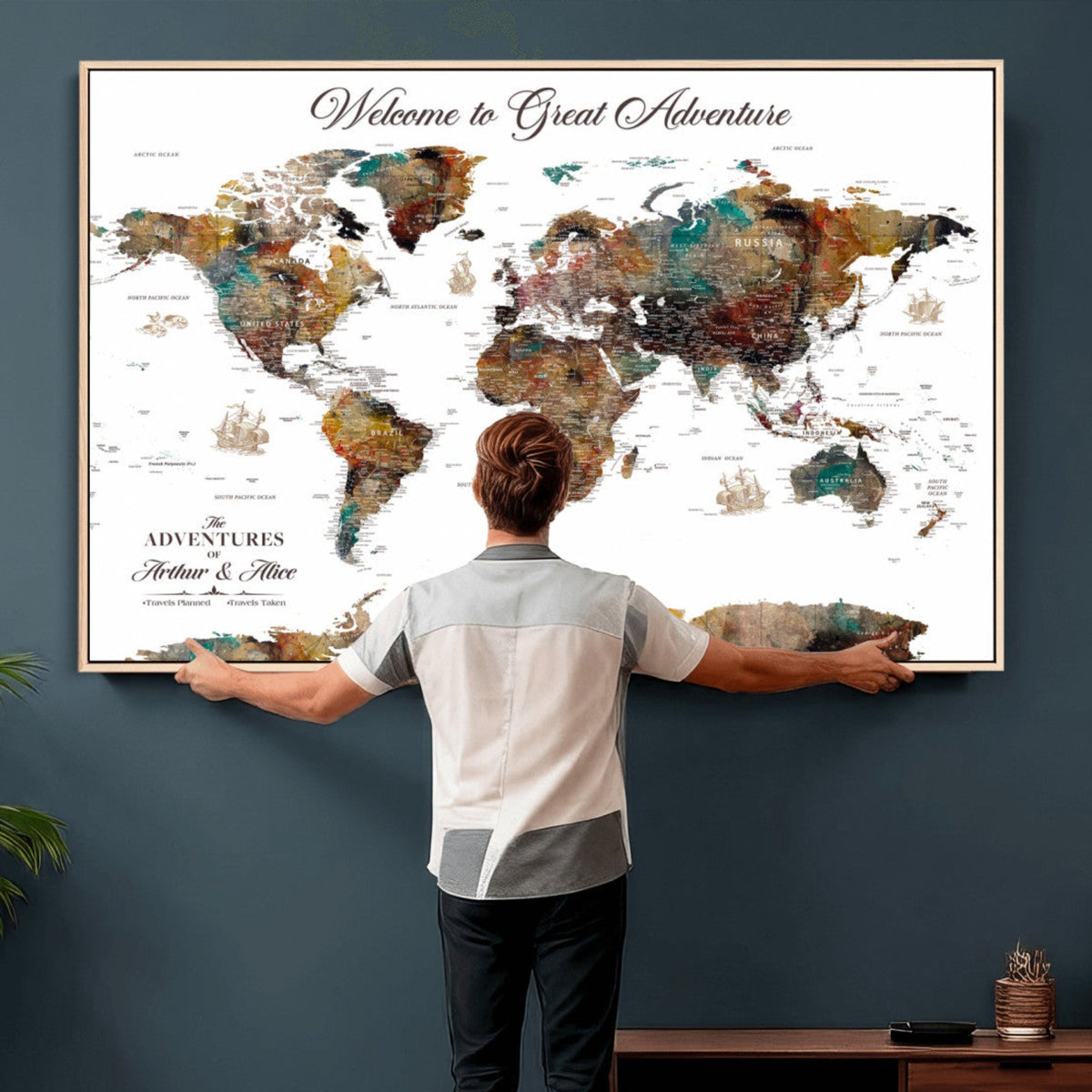 Customizable Framed World Map Canvas Print – Personalized