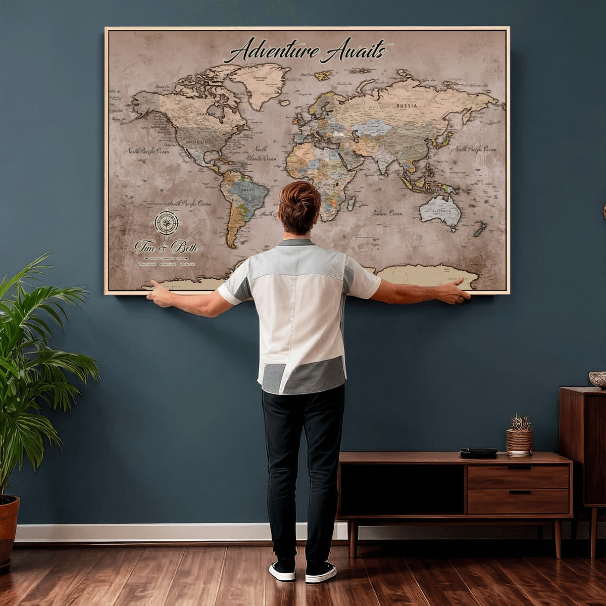 Custom Push Pin World Map Wall Art Canvas Print –