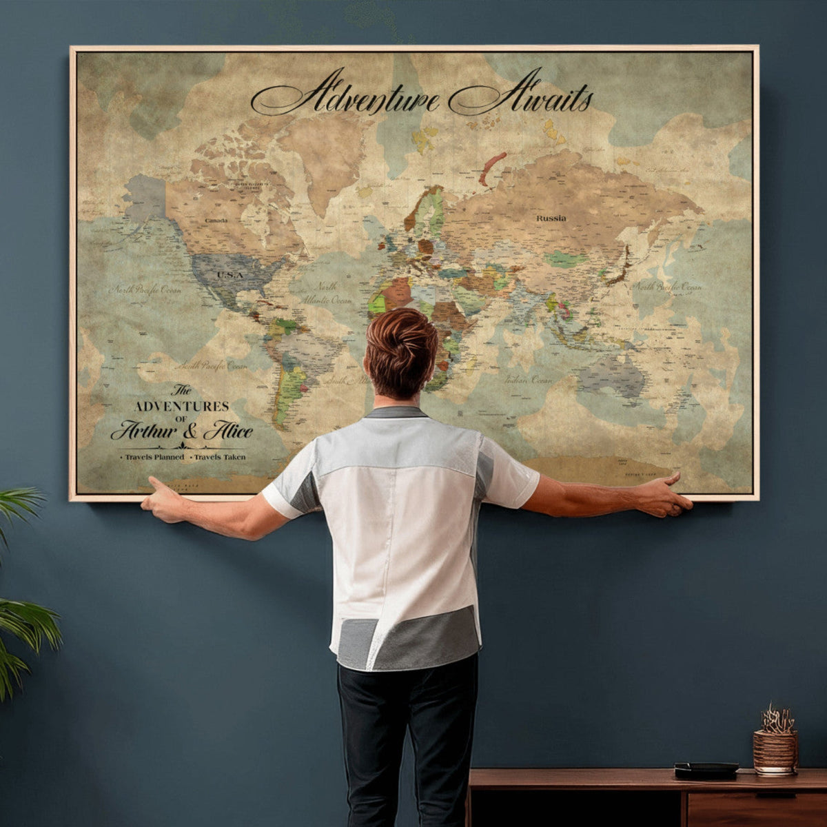 Customize Push Pin World Map Wall Canvas Print –