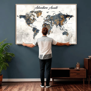 Custom Push Pin World Map Wall Art Canvas Print –