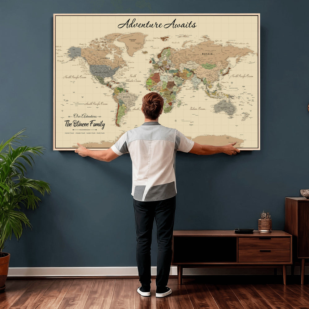Custom Push Pin World Map Wall Art Canvas Print – Custom