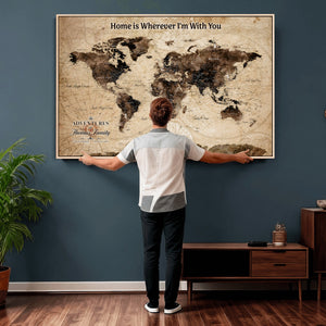 Personalized Framed World Map Wall Art Canvas Print – Custom