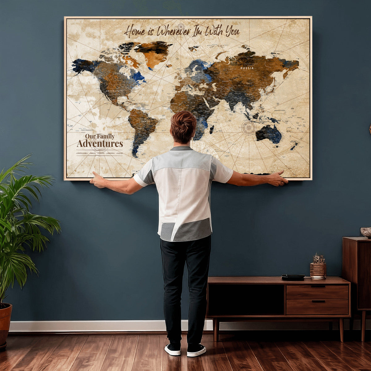 Vintage Custom World Map Canvas Wall Art – Custom Framed