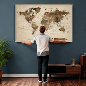 World Map Canvas Print – Framed Detailed Map of the World