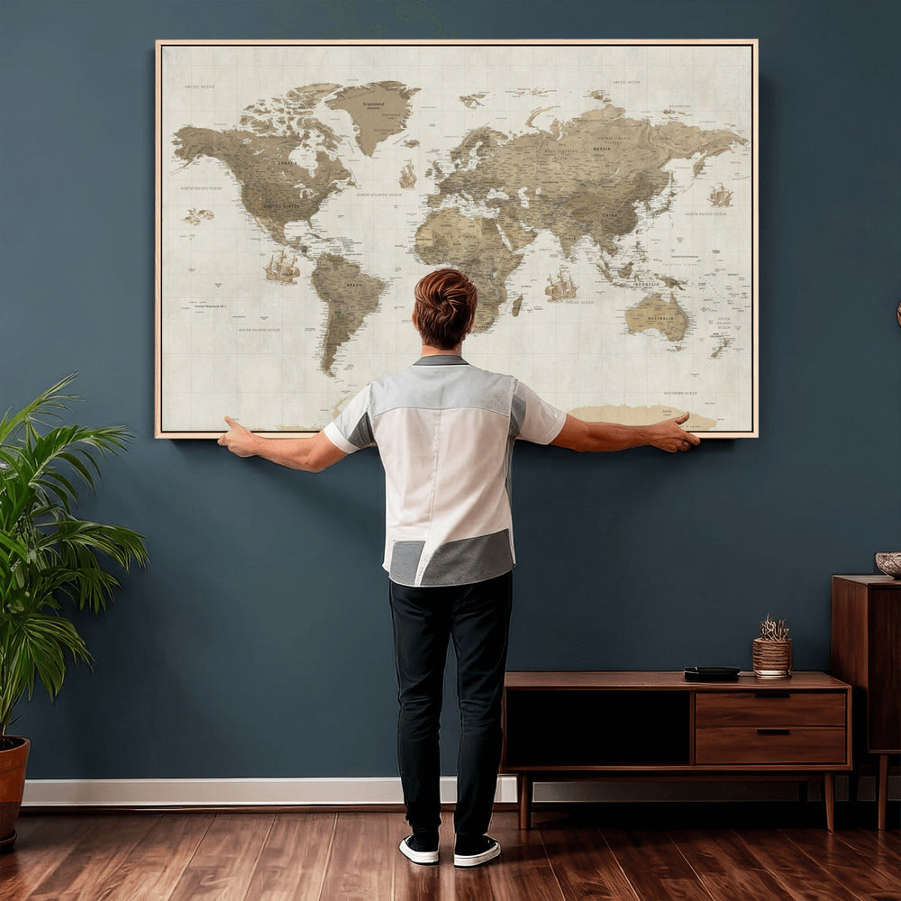 Detailed World Map Wall Art Canvas Print