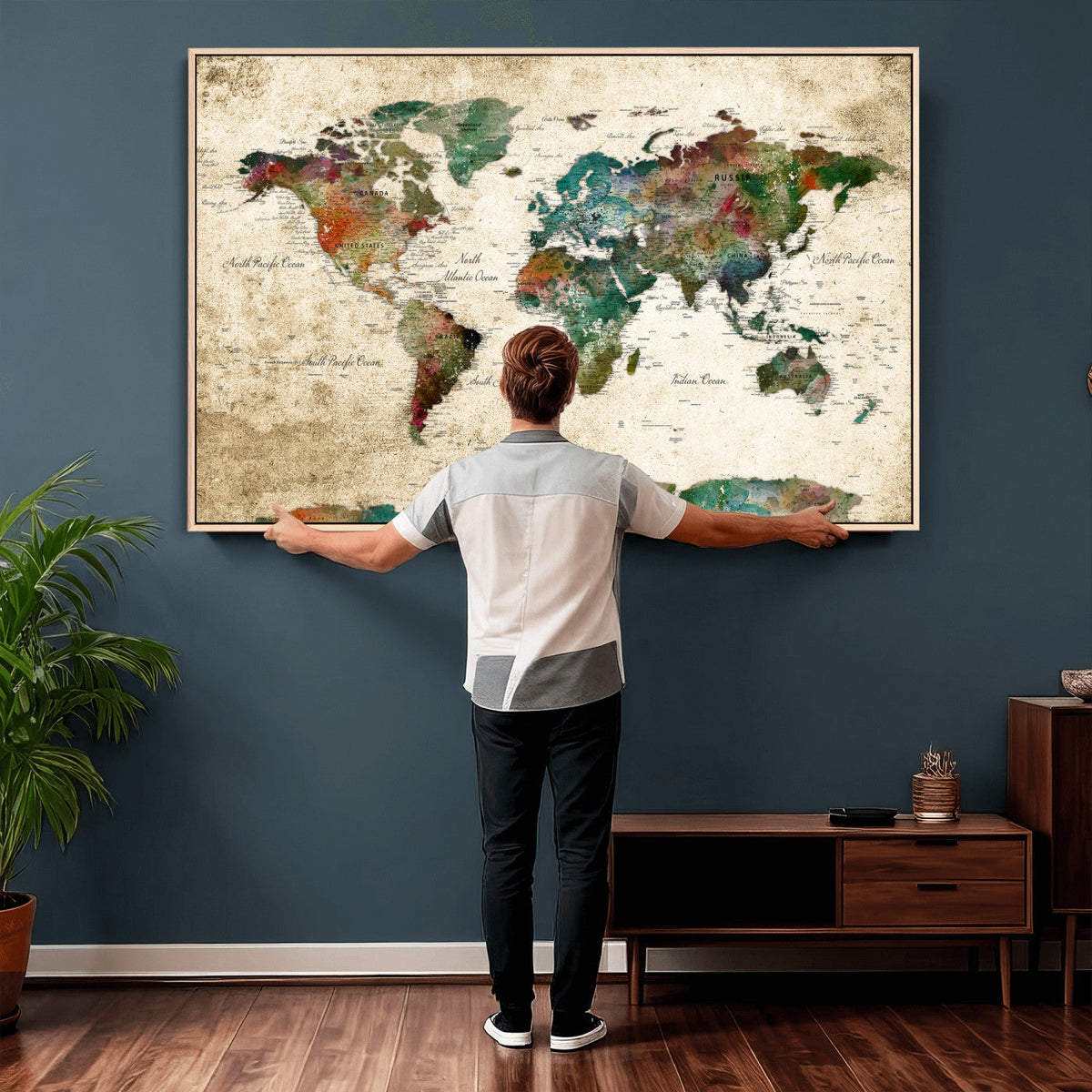 World Map Canvas Print – Framed Detailed Map of the World