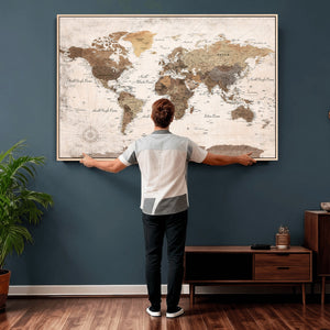 World Map Canvas Print – Framed Travel Map Wall Art for