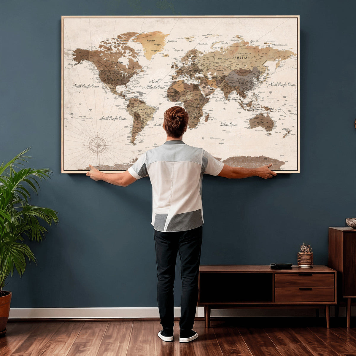 World Map Canvas Print – Framed Detailed Map of the World