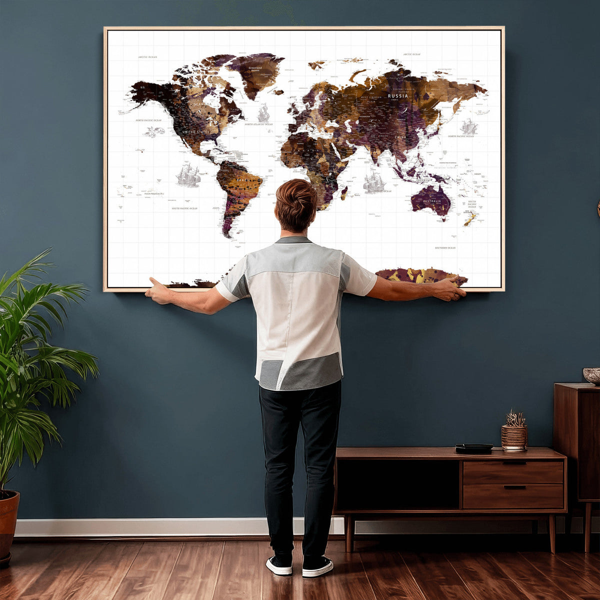 Rustic World Map Wall Art Canvas Print | Large World Map on