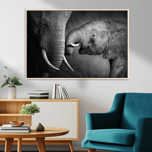 Elephant Family Wall Art Canvas, Framed Elephant Family