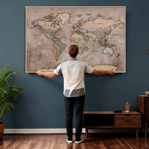 Grunge World Map Canvas Wall Art - Vintage Aged World Map