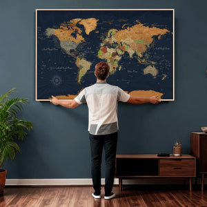 Modern World Map Canvas Print – Framed Detailed Map of the
