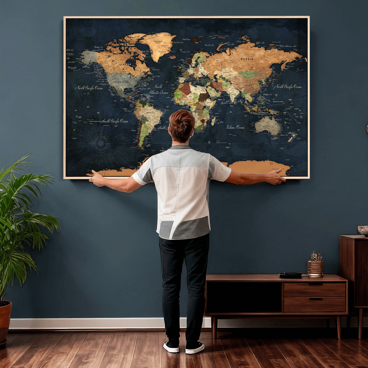 Vintage World Map Canvas Wall Art – Detailed Map with