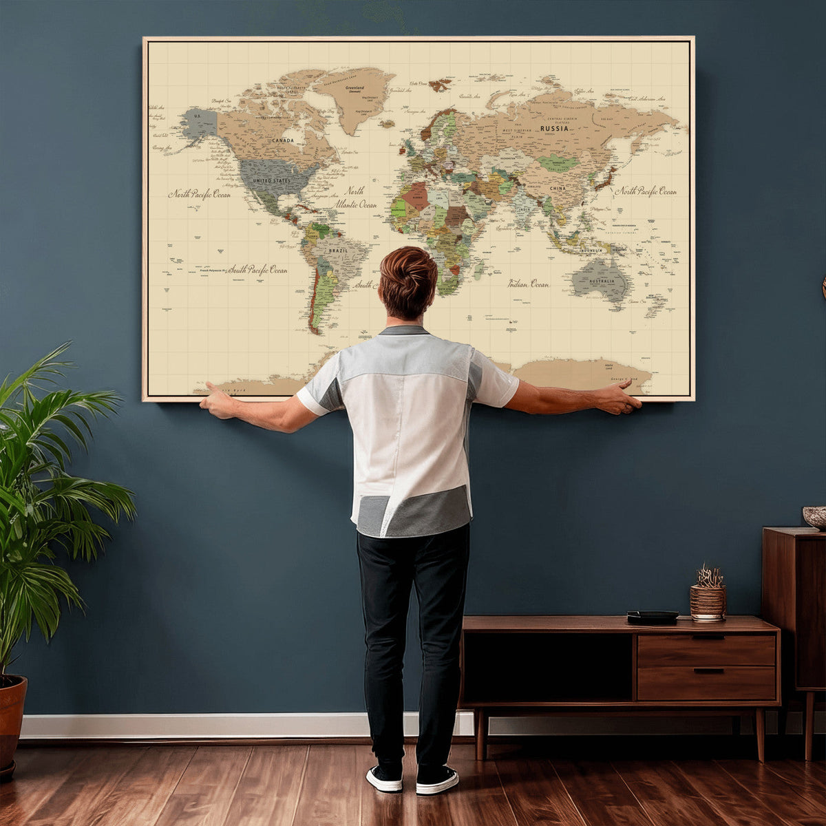 Extra Large World Map Canvas Print – Detailed Map of the