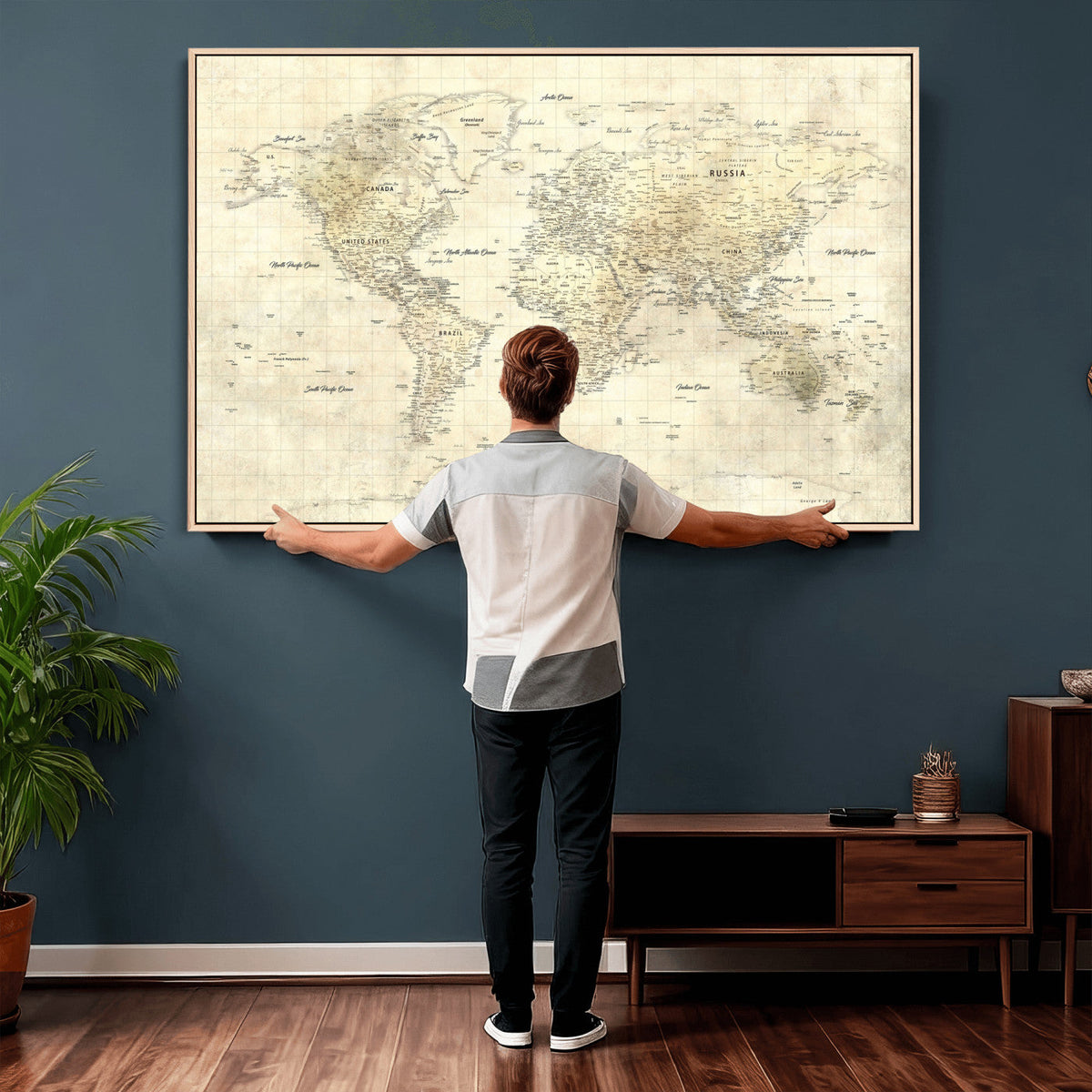Colorful Watercolor World Map Canvas Wall Art – Framed