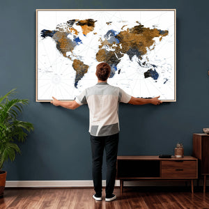 Colorful Watercolor World Map Canvas Wall Art – Framed