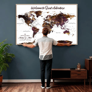 Custom Push Pin World Map Wall Art Canvas Print –