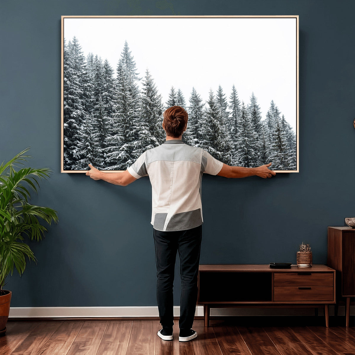 Misty Mountain Forest Canvas Print, Foggy Pine Trees Nature