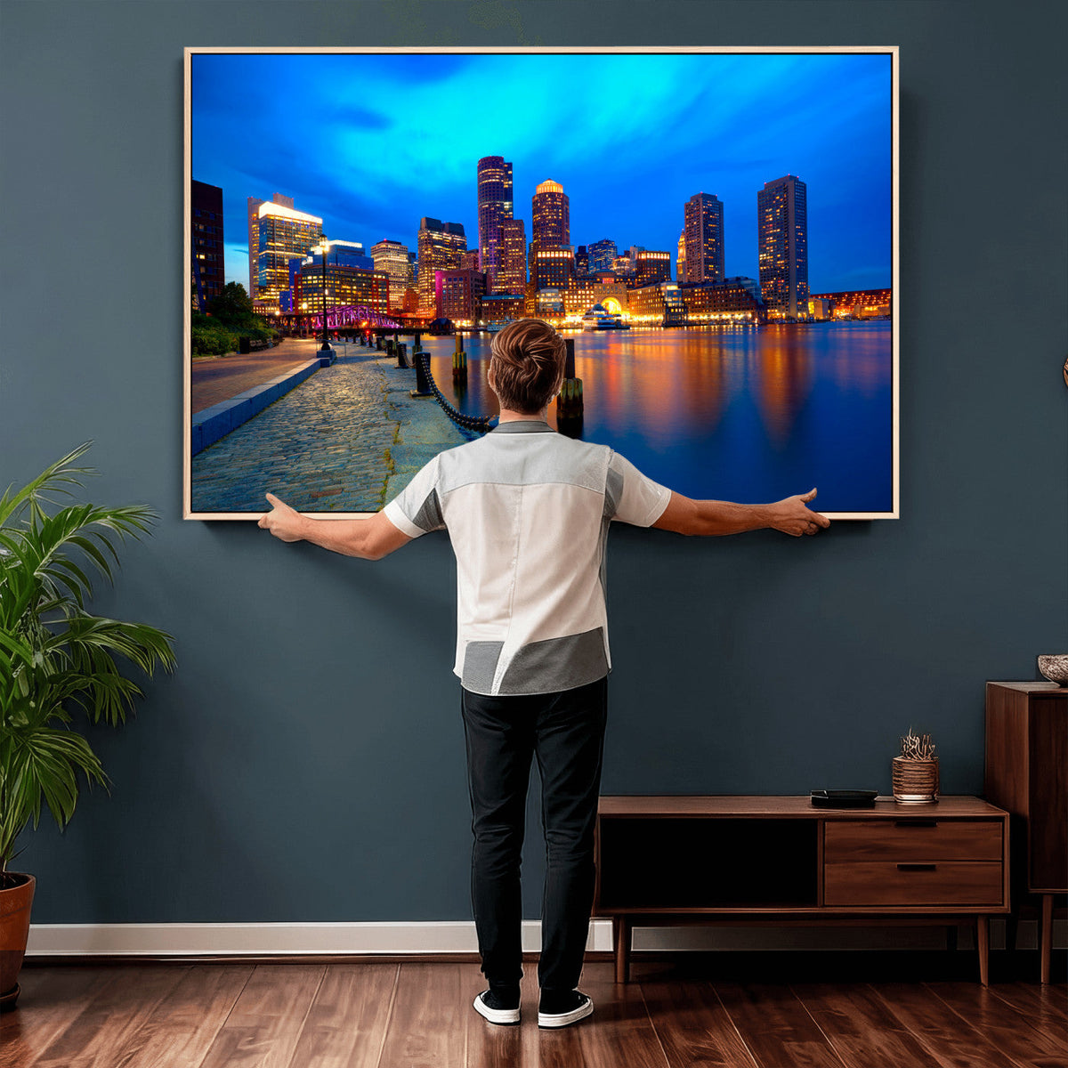 Boston Wall Art Canvas Print, Boston City Downtown Night