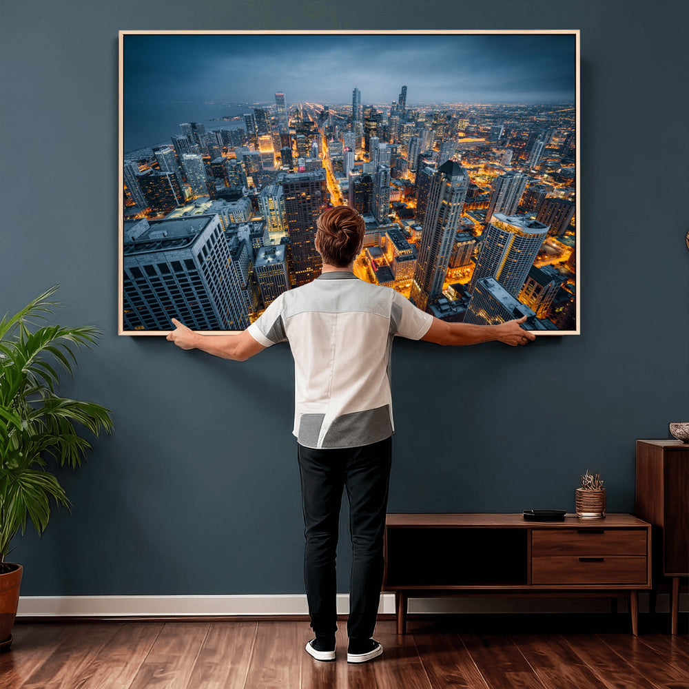 Chicago Wall Art Canvas Print - Chicago City Downtown Night