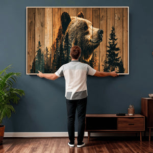 Rustic Bear Wall Art Canvas Print – Woodland Wildlife