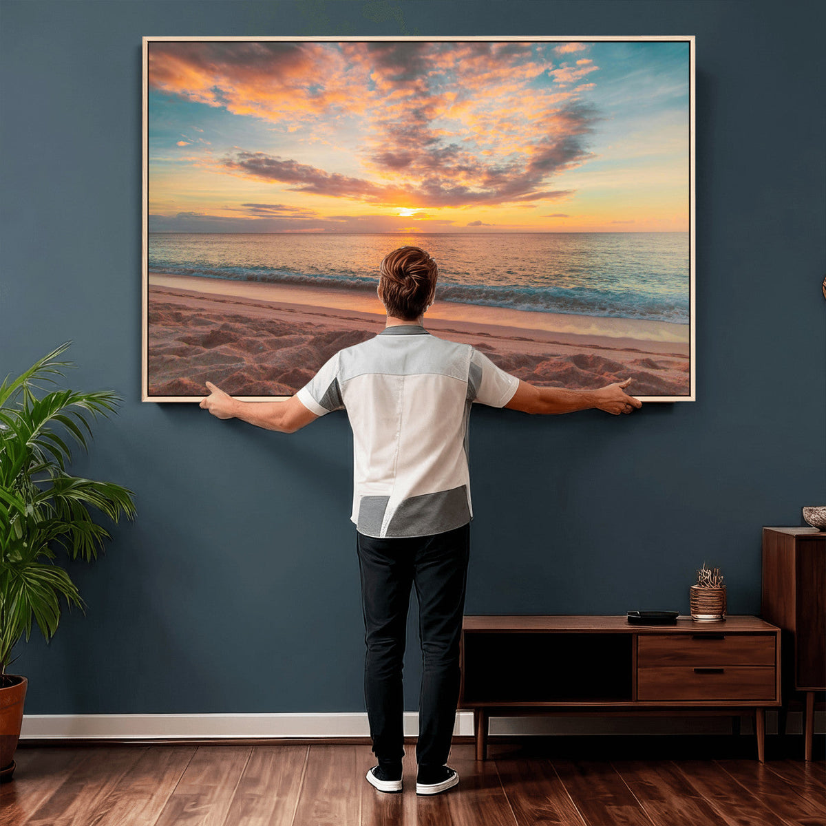 Sunset Beach Wall Art Canvas Print – Soft Coastal