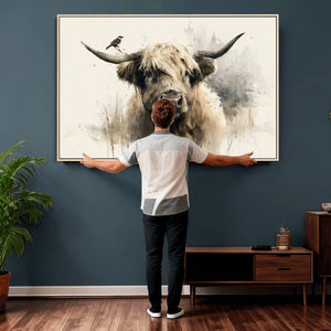 Abstract Highland Cow Wall Art Canvas Print, Rustic Farm