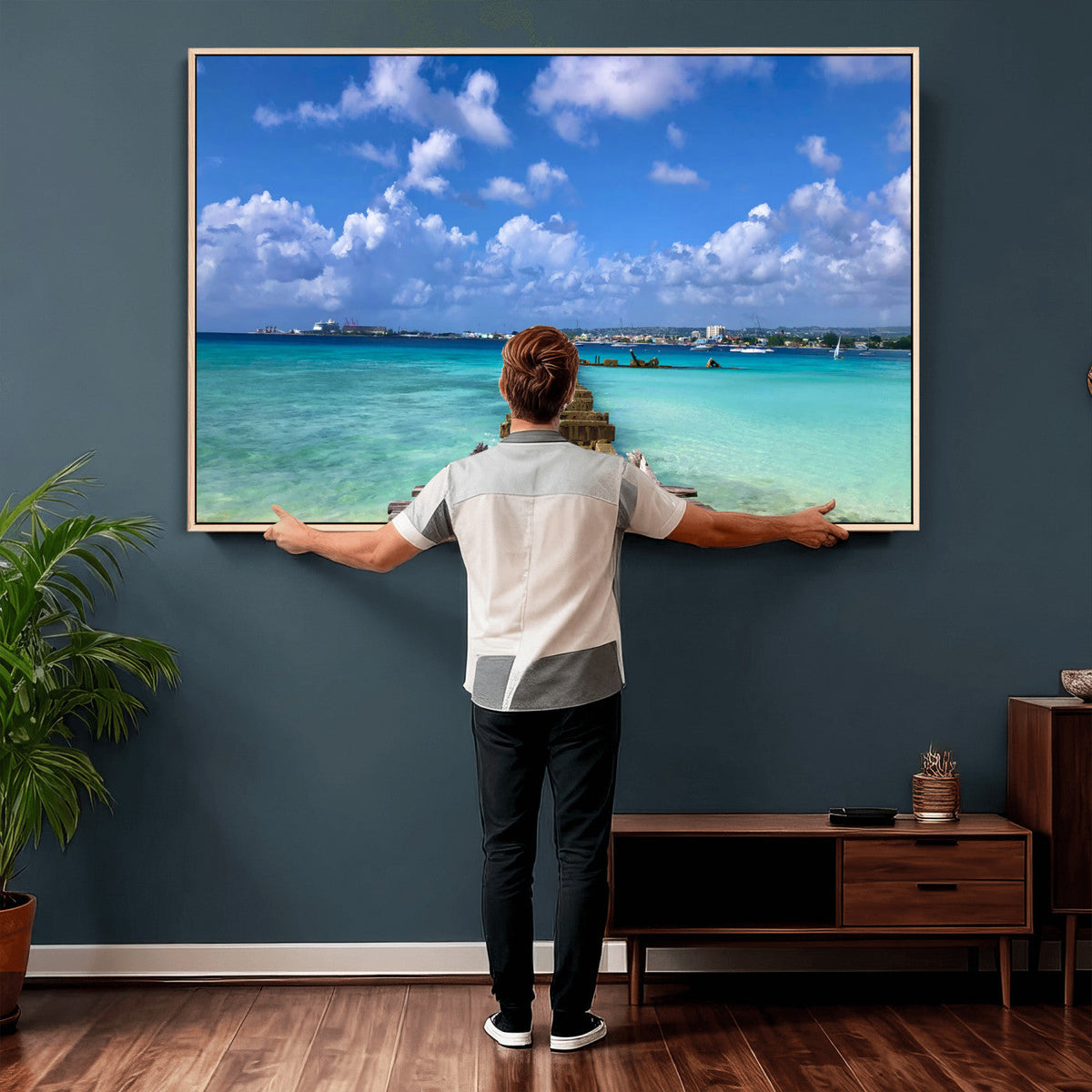 Caribbean Ocean Pier Seascape Wall Art Canvas Print,
