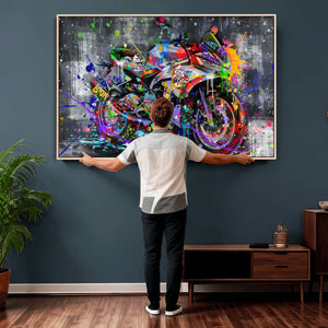 Graffiti Motorcycle Wall Art Canvas Print, Urban Street Art