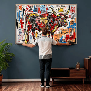 Texas Bull Wall Art Canvas Print, Abstract Graffiti Bull