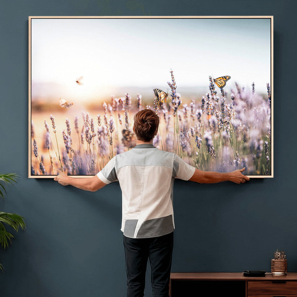 Lavender Field Wall Art Canvas Print, Butterfly Floral