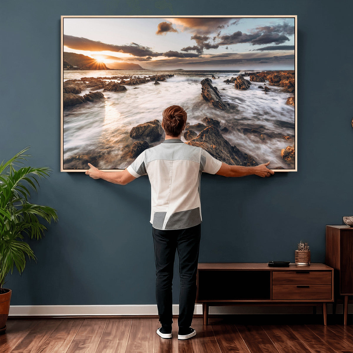 Rocky Coast Ocean Sunset Wall Art Canvas Print, Dramatic