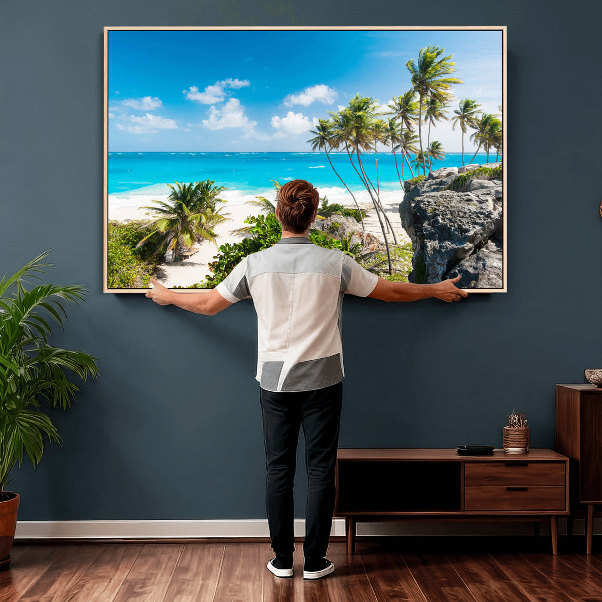 Tropical Beach Wall Art Canvas Print, Palm Tree Ocean