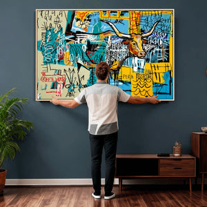 Basquiat Style Bird Bull Graffiti Wall Art Canvas Print,