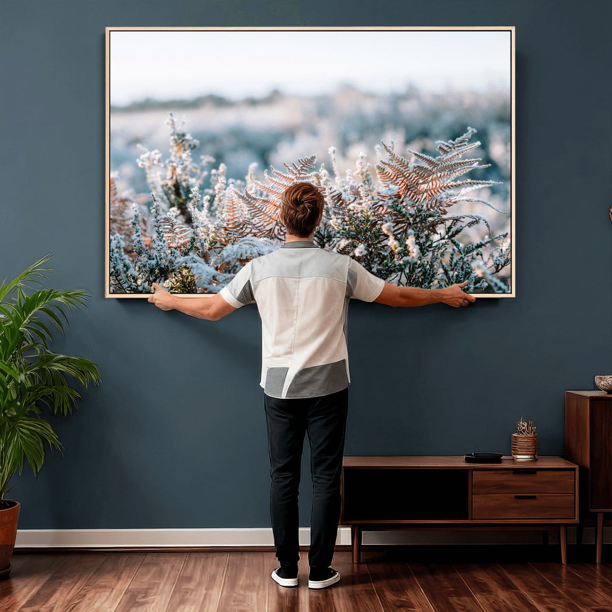 Frosted Fern Wall Art Canvas Print, Soft Winter Botanical