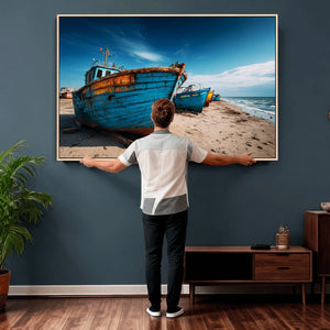 Coastal Fishing Boats Wall Art Canvas Print, Sunset Beach