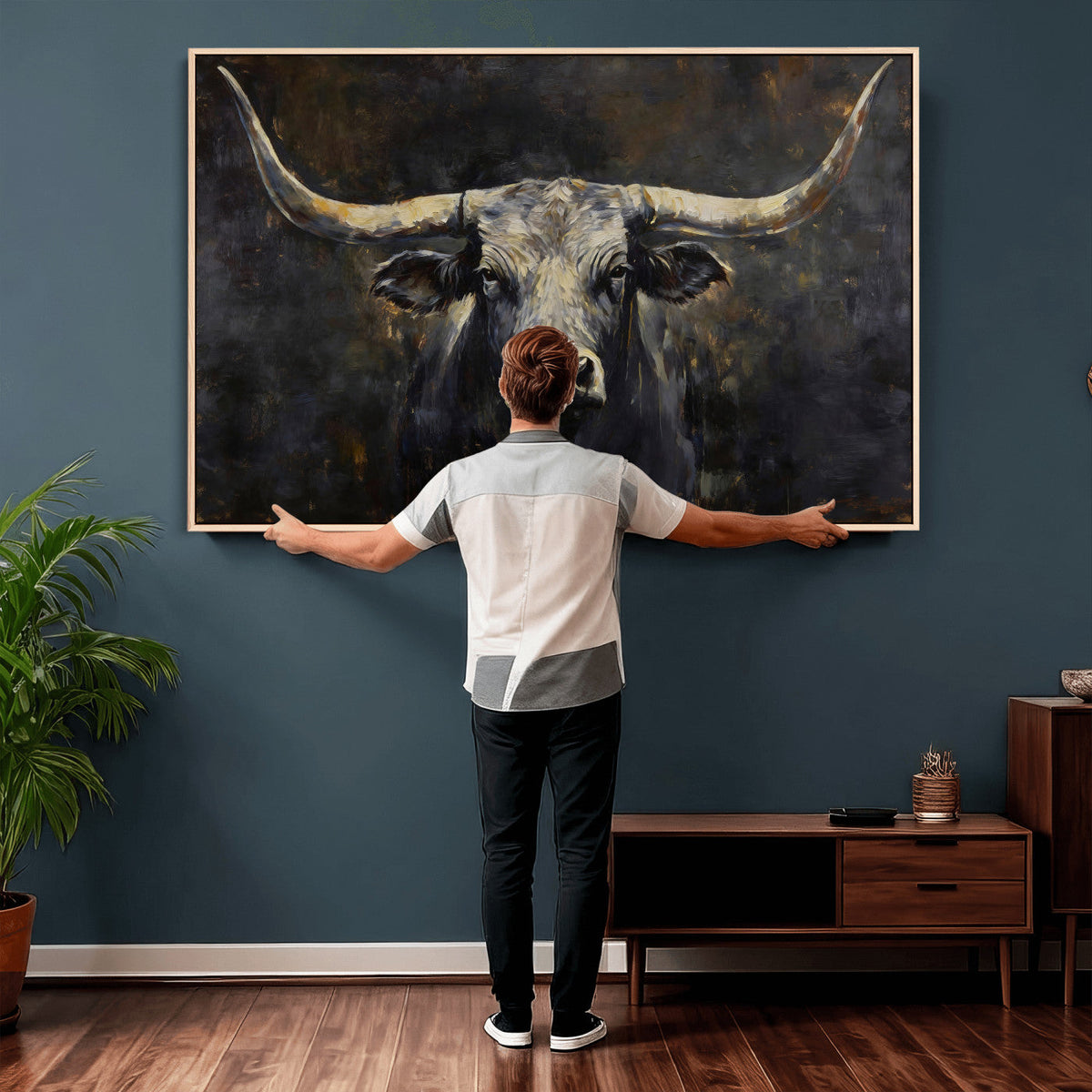 Rustic Longhorn Bull Wall Art Canvas Print – Vintage Western