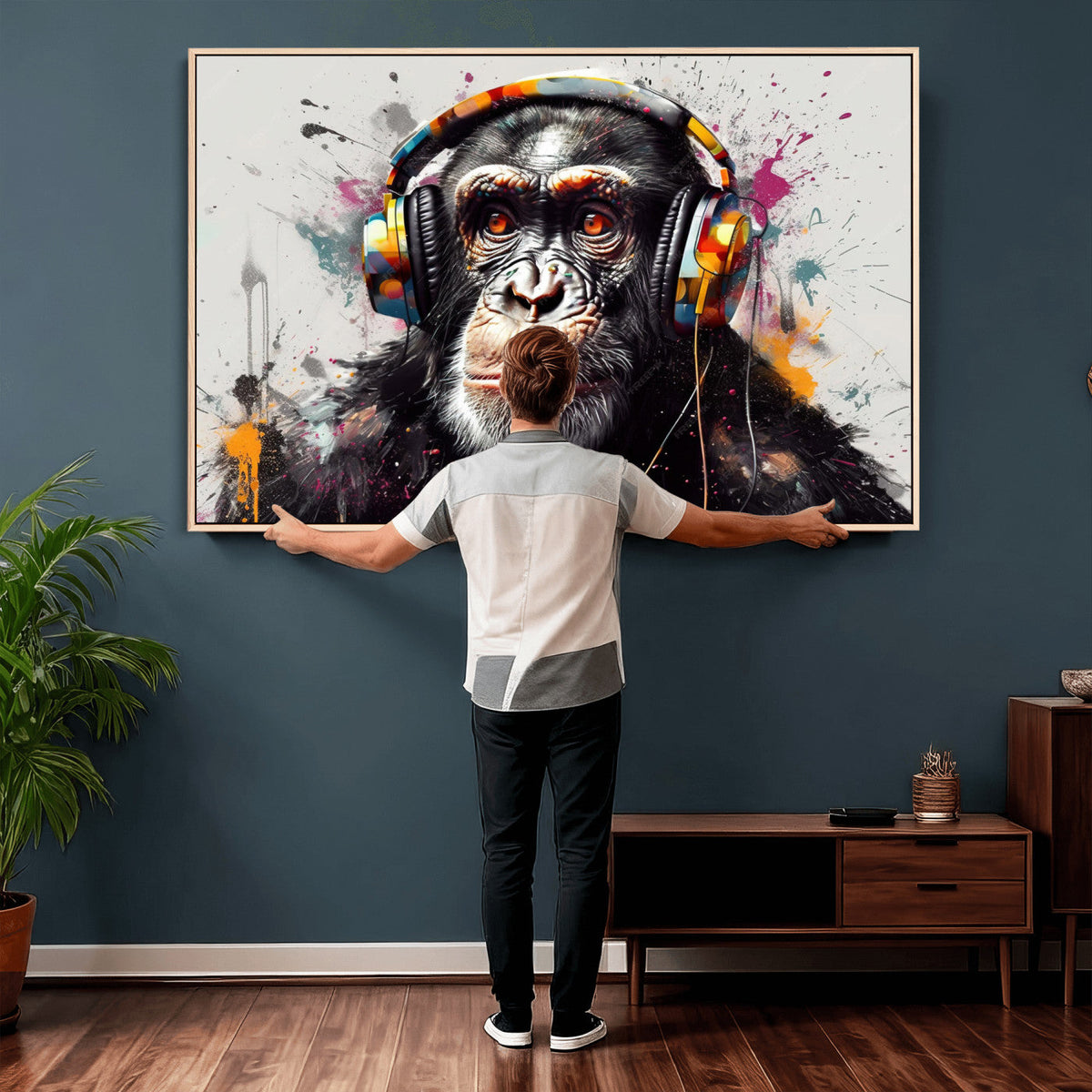 Dj Monkey Wall Art Canvas Print – Colorful Pop Art Banksy