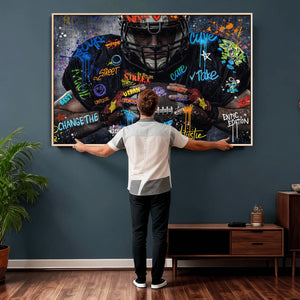 Graffiti American Football Player Street Art Wall Art Canvas